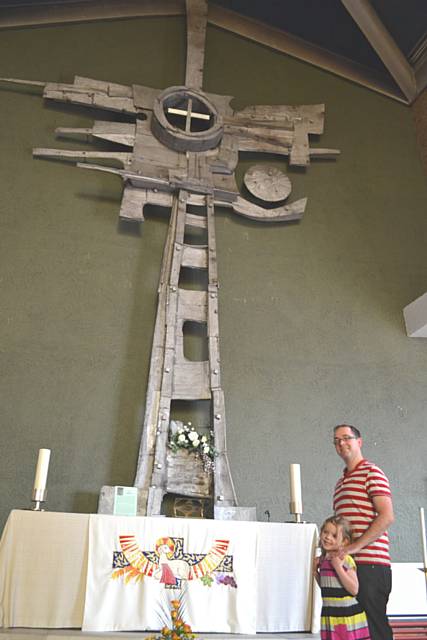 Anthony and Erin Cosgrove visiting All Saints & Martyrs Church to see the Langley Cross