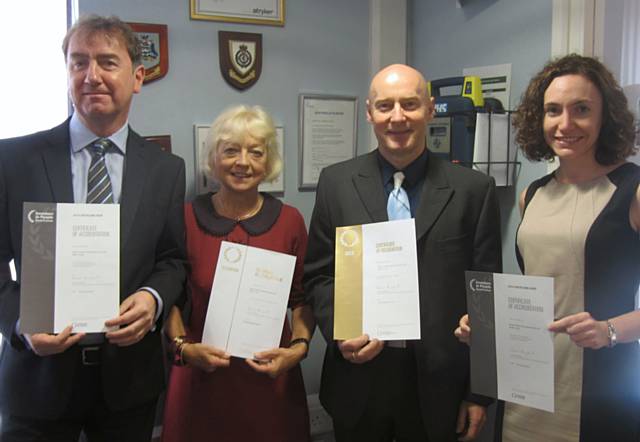 Acting Director of Organisational Development, Michael Forrest,  NWAS Chair, Mary Whyham, Chief Executive, Bob Williams and Senior Learning and Development Manager, Sarah Montgomery