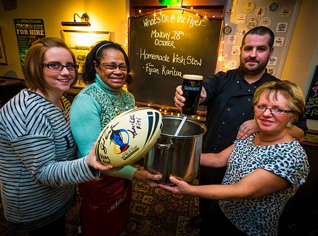 Fijian Chef Losana Kucuve, Sarah Boothman, Owner Ben Boothman and Manageress Patricia Boothman are getting ready to serve up some world cup themed food and drinks to mark an historic day for the town at the Flying Horse Hotel, Rochdale on Monday