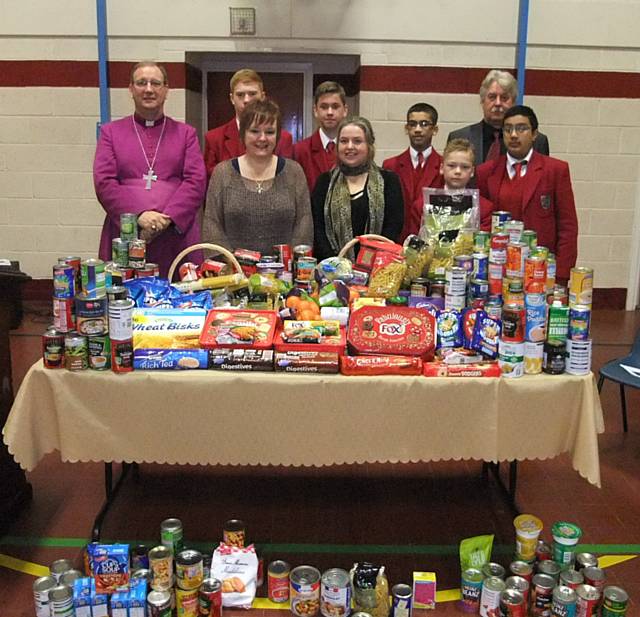 Beech House School Harvest Festival with Bishop of Middleton, The Right Reverend Mark Davies, pupils, Head Teacher Kevin Sartain, Julie McDonough and Theresa McNee