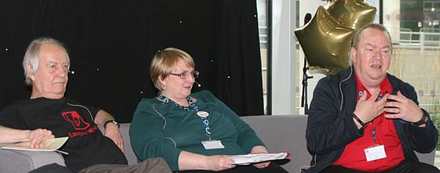 Robin Parker, Town Centre Chaplin Margaret Smith and librarian Ray Stern 