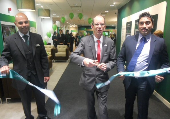 Vish  Desai, Lloyds Bank Manager; Councillor Colin Lambert and Councillor Farooq Ahmed