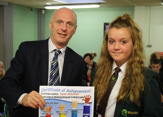 Headteacher Dr. Graham Wright with Year 7 pupil Taylor Scholfield