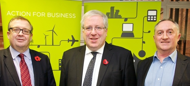 Clive Memmott, Chief Executive of Greater Manchester Chamber of Commerce; The Rt Hon Patrick McLoughlin, Secretary of State for Transport; Phil Cusack, President of Greater Manchester Chamber of Commerce and Regional Director at AECOM