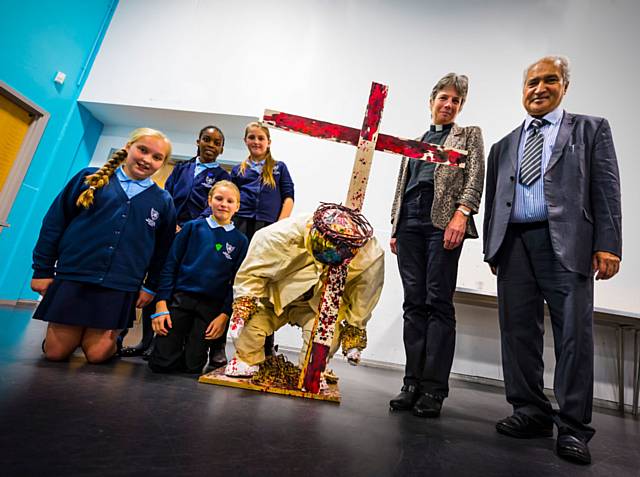 Crucifix – by St Mary’s Roman Catholic Primary School including Cherry Vann (Chair of SACRE) and Ghulum Shazad (Rochdale Council of Mosques)