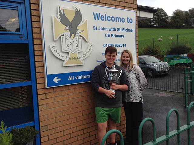 Liam Halliwell with Kath Thomas, Deputy Head Teacher at St John with St Michael CE Primary School