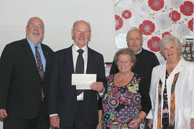 Cheque Presentation John Kay, Jim Gartside, Doreen Stott, Dave Richardson and Jane Gartside