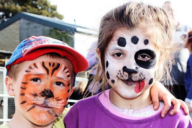 Oscar and Phoebe with animal-themed face paint