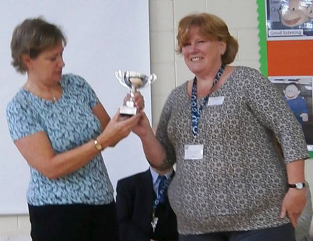 Shelia Downey, Director of Adult Care (right) presenting the award to Deputy Head, Helen Wilkinson