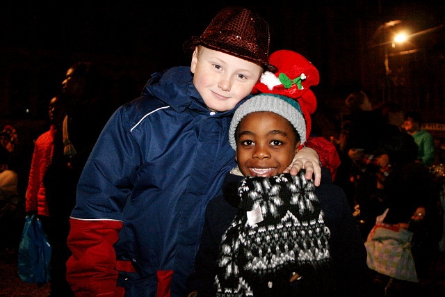 Adam and Ryan enjoy the show - Rochdale Christmas Lights Switch On