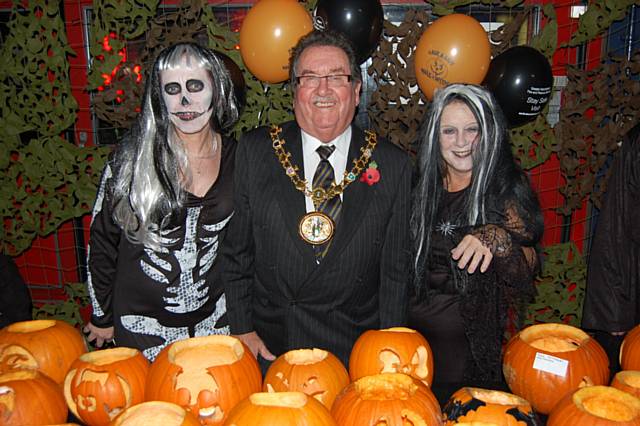 Mayor Peter Rush, with GMFRS staff members Nicola Mills and Sharon Little from the Emergency Response Admin Team