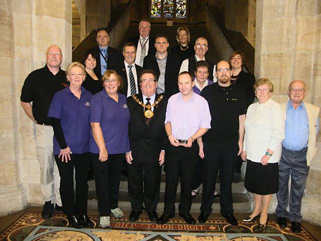 The Mayor of Rochdale, with representatives of Link4Life and Rochdale Council cabinet member for Leisure, Councillor Martin Burke, welcomes award winners to the Town Hall in 2013