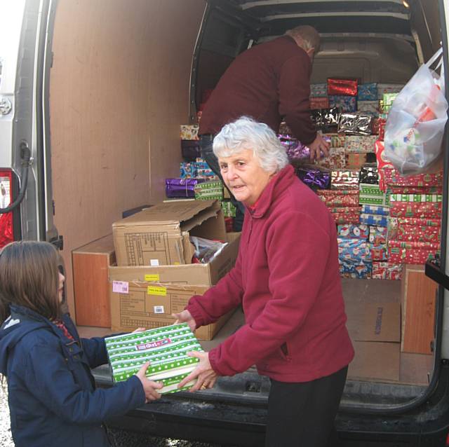 Giving our boxes to Carole