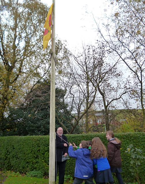 The Lancashire Proclamation was read by John Kay, witnessed by pupils of Littleborough Holy Trinity School who assisted in raising the flag