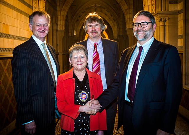 Stephen Jenkinson (Chief Executive Officer Viridor Laing Greater Manchester) Limited, Councillor Neil Swannick (Chair Greater Manchester Waste Disposal Authority), Councillor Elaine Boyes (Lord Mayor of Manchester), David Newman International Solid Waste Association President)