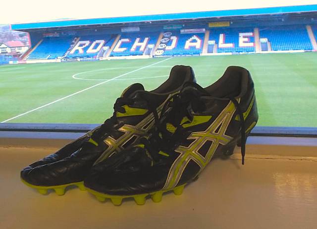 Petero Civoniceva boots take pride of place in their new home at Rochdale Hornets' Spotland Stadium