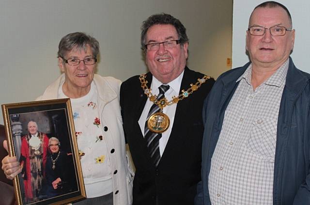 Rita and Tom Roberts with the Mayor Peter Rush