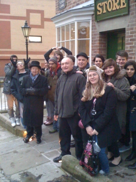 Hopwood Hall College students on the Rochdale ghost walk with, far left, tour guide Colin Meredith