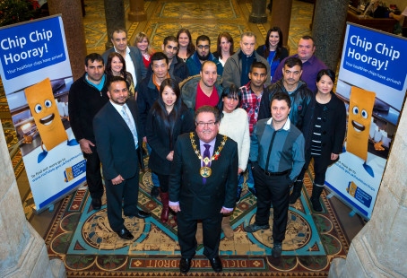 Takeaway owners receive their certificates from the Mayor, Councillor Peter Rush