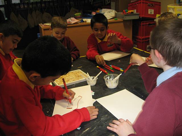 Nativity Story Work Station in class 2 - Lomeshaye School, Nelson visit St John with St Michael CE Primary School, Shawforth 