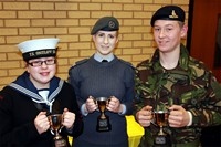 Able Cadet Chloe Lane, Sergeant Kathryn Nightingale and Cadet Nathan Law, who raised the highest individual totals