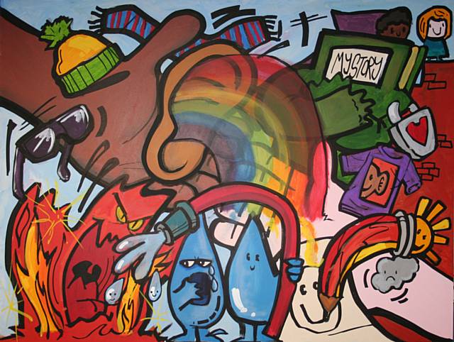 Young people, supported by The Children’s Society’s Children’s Rights Service in Rochdale, unveil a special piece of artwork which represents their views of living in care