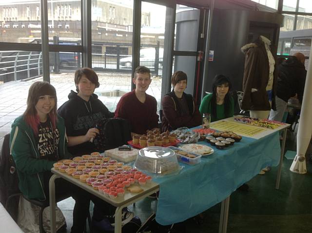 Fine Art students Chelsea Moore, Bethany Grundy, Luke McDaid, Rachel Large and Jessica Burton who made cakes and ribbons