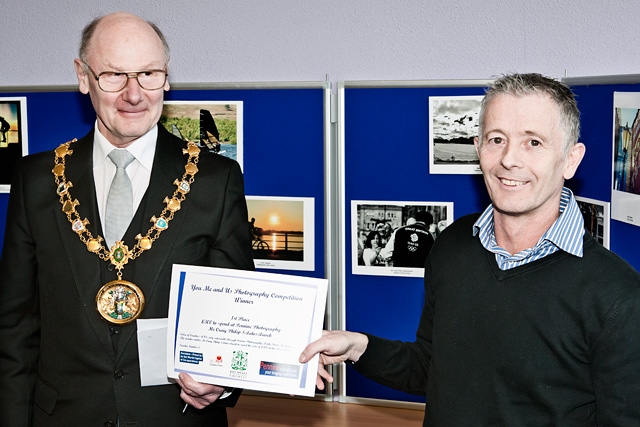 Craig Philip Szlatoszlavek wins the council’s You, Me and Us photographic competition - prize presented by Mayor James Gartside