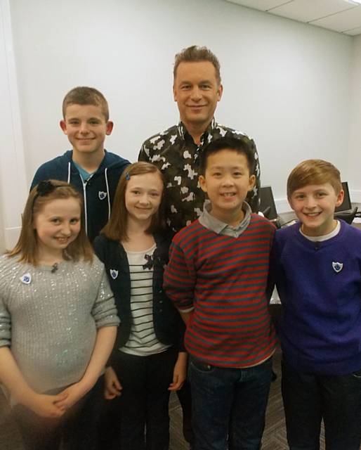 Group with Chris Packham, Lucy Grogan (wearing silver jumper), Jamie Farnworth (wearing blue jacket), Jack Taylor (tallest boy stood next to Chris Packham), Evan Brigham (wearing blue jumper), Sam Tang (red and grey jumper)