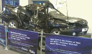 The wreckage of a car whose owner was killed in drink driving crash