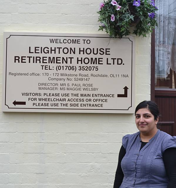 Safina Bibi outside the Leighton House Retirement Home in Rochdale