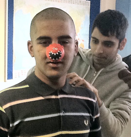 Hopwood's Adeel Ifitkhar after he was shaved for Red Nose Day