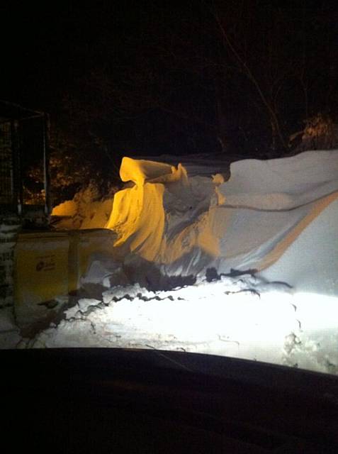 Severe snow drifts on Honresfeld driveway restricting access for emergency services