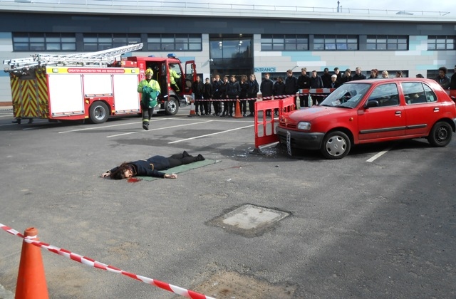 Hopwood Hall College students watch simulated car crash