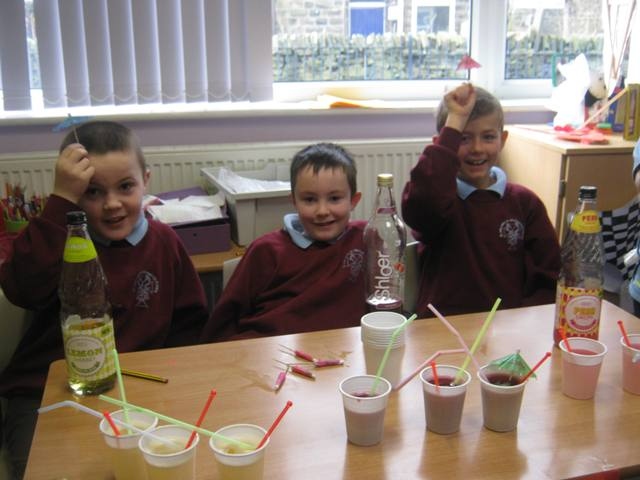 The Boys with their cup decorations for the cocktail stall