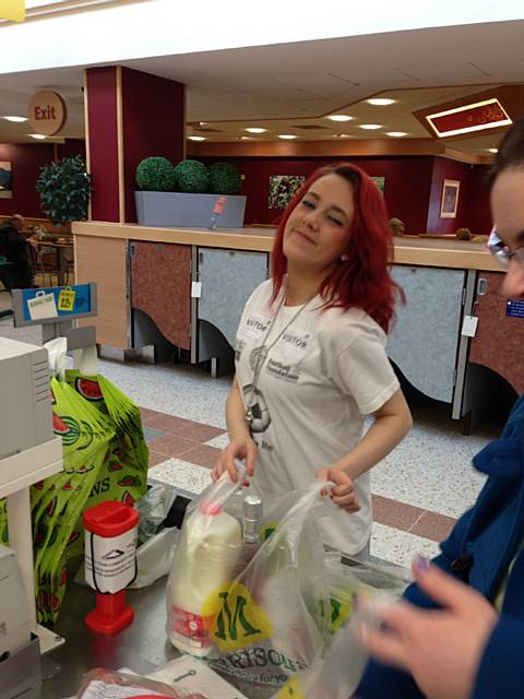 One of the team bag packing in Morrisons, Heywood