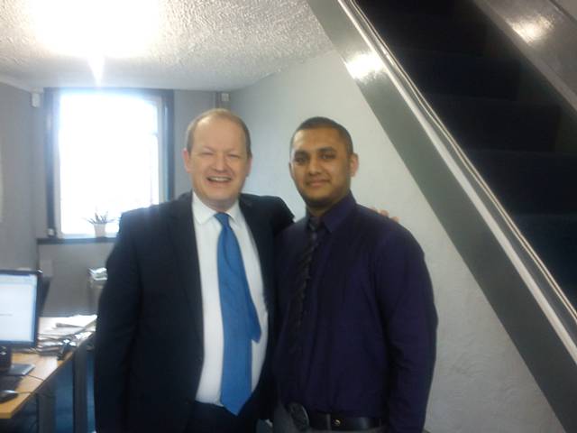 Simon Danczuk MP and Shah Ali, the apprentice Simon took on in 2012