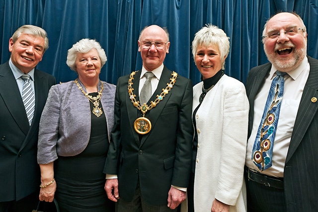 Sir David Trippier, Mayoress Jane Gartside, Mayor James Gartside, Lillian King and John Kay