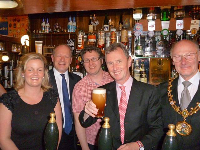 The Baum, Simon Danczuk MP,  Nigel Evans MP,  Mayor, Councillor Jim Gartside, pulled pints behind the bar
