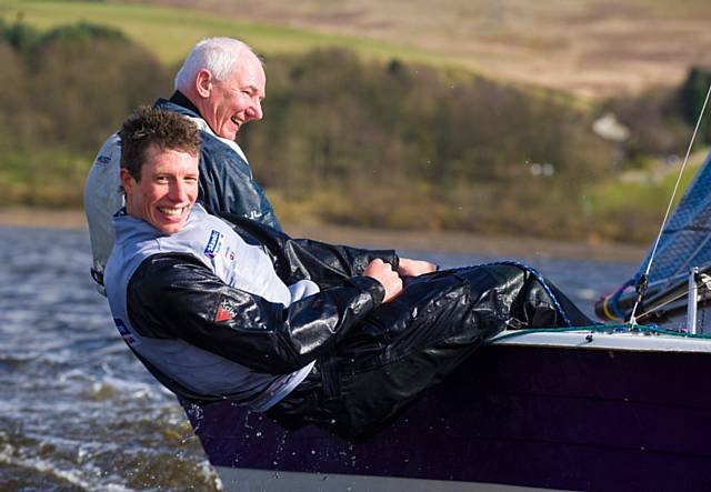 Olympic Silver Medallist Stuart Bithell sailing on Hollingworth Lake