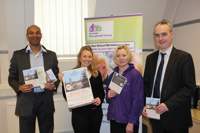 Hugh Goulbourne (Director, Community Energy Direct), Sarah Diver (Community Energy Direct), Nicky Morris (Community Action Team Manager, RBH), Gareth Swarbrick (Chief Executive, RBH)