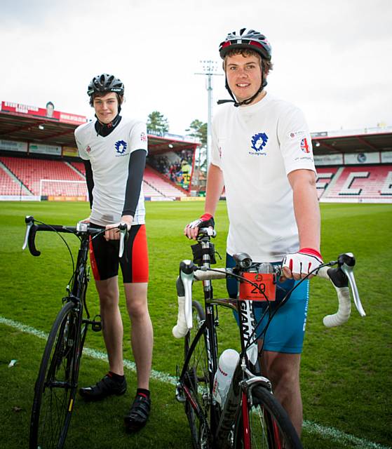 Peter Cooper of Okehampton and David Clarke from Hinkley, will be arriving at Rochdale Football Club on the 6 July on the final leg of an epic 2,500 mile journey taking in 92 football league grounds in the country

