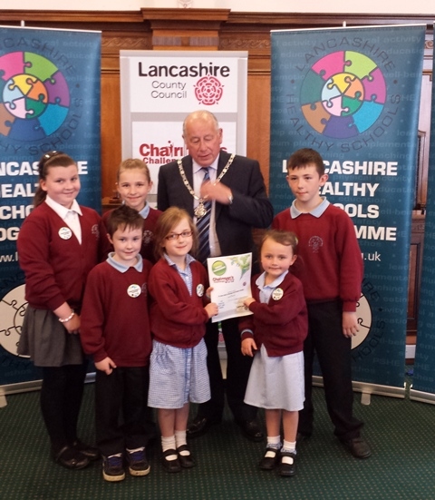 The Eco-School Council from St John with St Michael CE Primary School in Shawforth with the Mayor