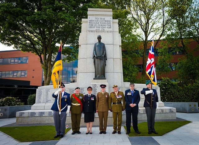 Members of the Armed Forces assembled in Heywood Memorial Gardens