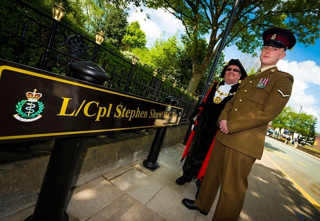 A section of Church Street which was renamed Lance Corporal Stephen Shaw MC Way