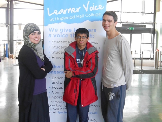 Student representatives who attended the Learner Voice Conference, from left to right: Nahida Abasi (Health & Social Care), Mohammed Ahsan (Media Production) and Matthew Jackson (Catering)
