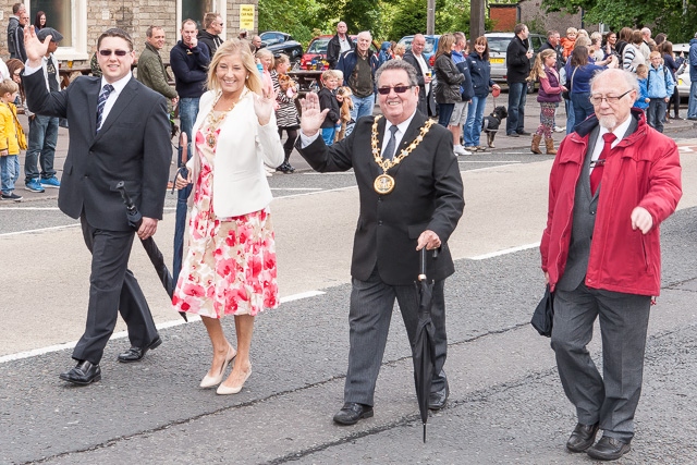 Councillor Peter Winkler, Mayoress Monica Rush, Mayor Peter Rush and Jim Dobbin MP<br />Norden Carnival 2013