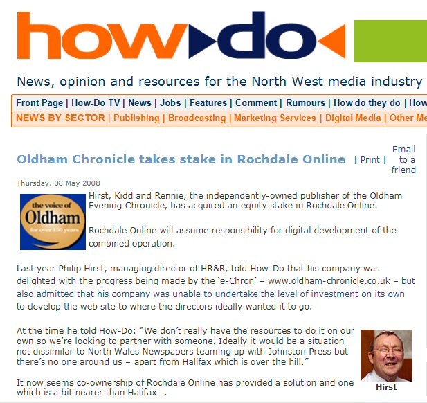 May 2008 Oldham Evening Chronicle newspaper group joins Rochdale Online 