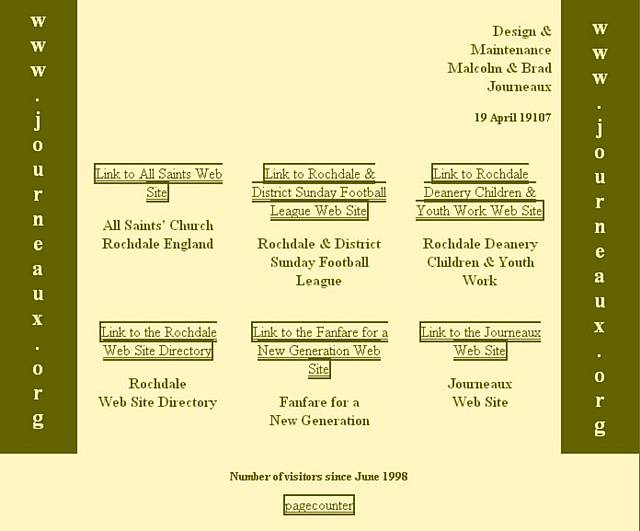 Rochdale Online 5 October 1999 in the journeaux.org web space used before the Rochdale Online domain name was purchased (screenshot from the way back machine, hence the missing logo at the top)