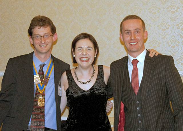 Rochdale Rotary Club President Neil Helliwell  with Ailsa Mainwaring and Ben Fisher 